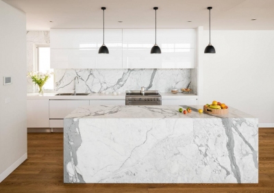 Plan de travail de cuisine en marbre blanc statuaire extra